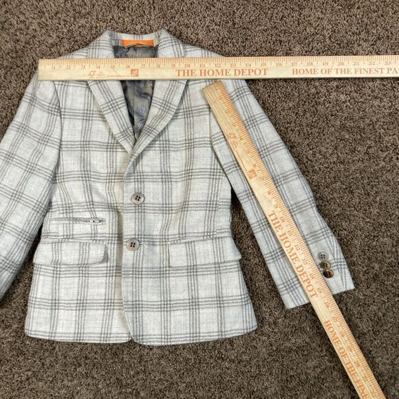 Tallia Boys Size 8 R Tan Plaid Wool Blazer Jacket Button Closure Plaid Coat - Picture 4 of 11